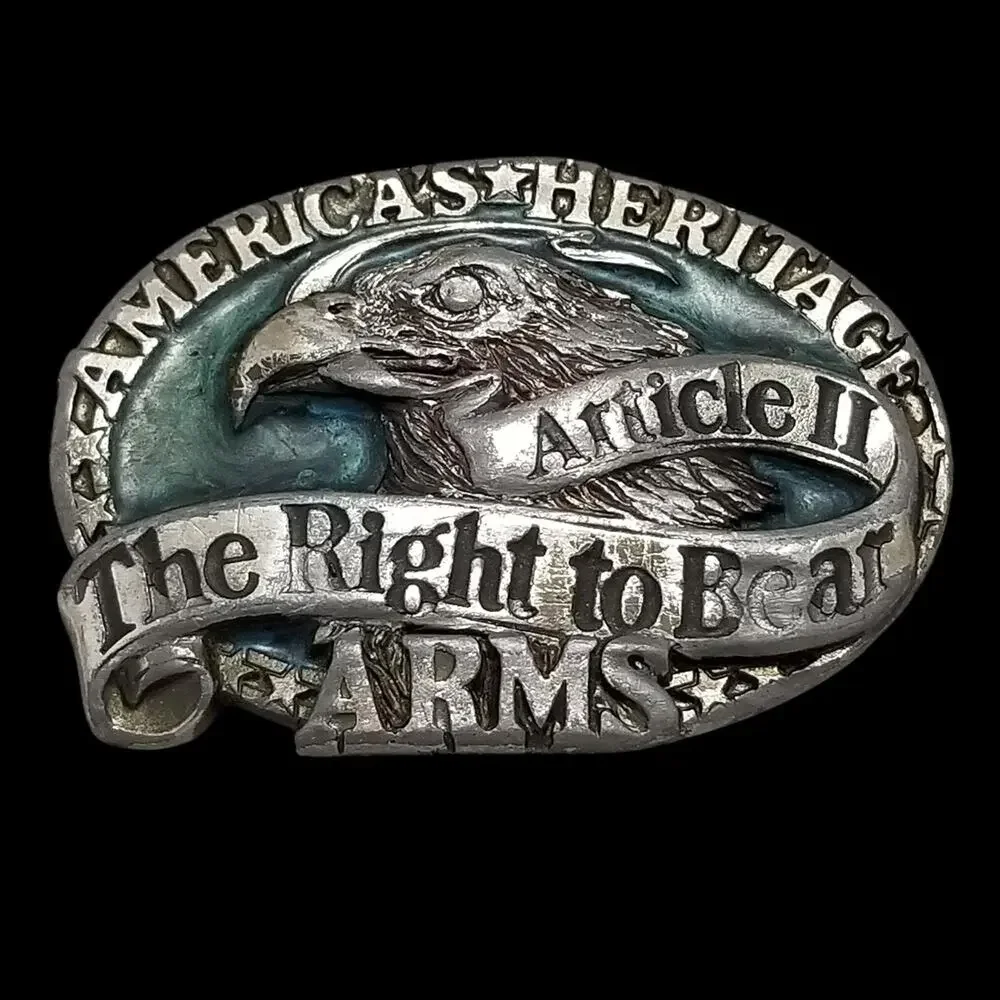 Belt Buckle 1984 Pewter Article II The Right To Bear Arms America's Heritage USA